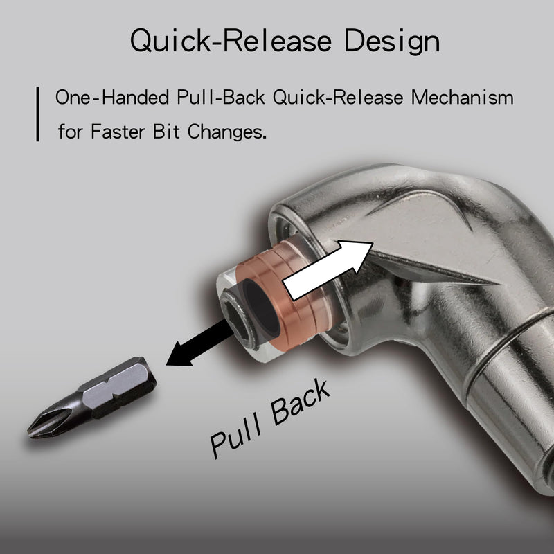 KESI Tool 1/4" Dr Impact Right Angle Drill Attachment, Right Angle Drill, 360° Rotating Head, 90° Adjustable Handle, Quick-Release Mechanism, Compatible with Impact Drivers & Manual Tools 1/4" Drive