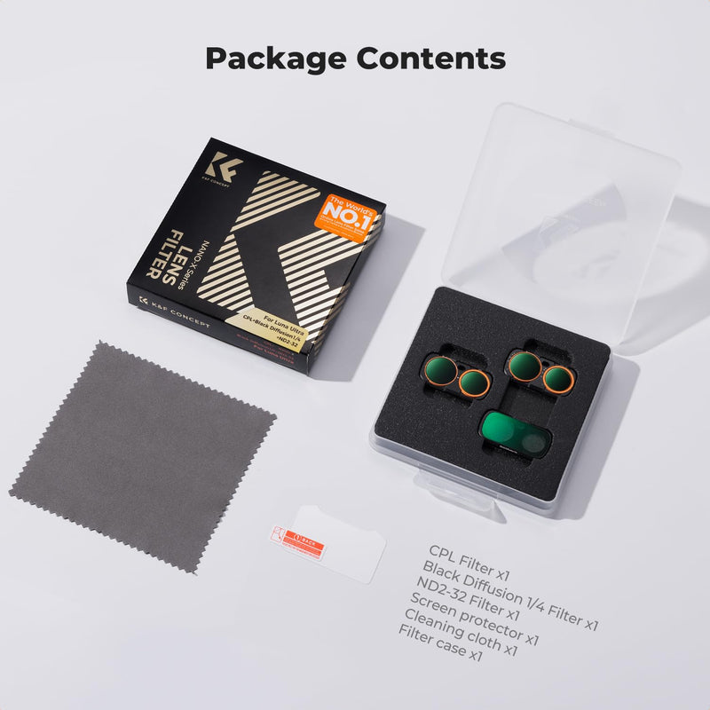 K&F CONCEPT CPL Black Diffusion 1/4 ND2-32 Filter Kit | Compatible with Insta360 Luna Ultra, Magnetic, Ultra-Slim Stowable Versatile, FI061 CPL+Black Diffusion 1/4+ND2-32
