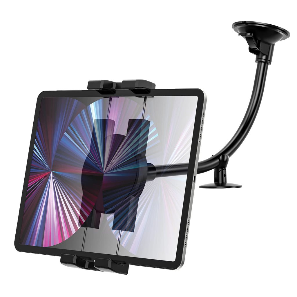 Windshield Tablet Mount for Car, Gooseneck Tablet Holder Windscreen with Suction Cup [Flexible Long Arm 12 inch] for 4-12.9" Tablet & Phones, iPad Pro/Air/Mini, Galaxy, Lenovo, iPhone etc