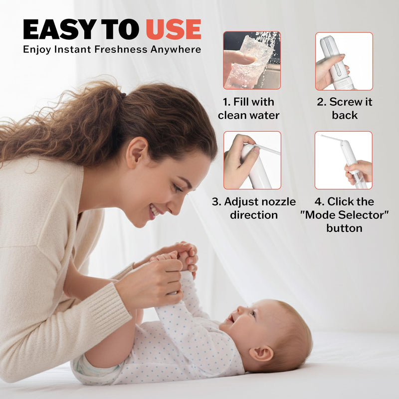 Portable Bidet for Travel, Rechargable USB-C 3 High Pressure Modes Travel Bidet Compact Waterproof Handheld Sprayer Device for Women, Men, Babies - Ideal for Personal Hygiene (White) White