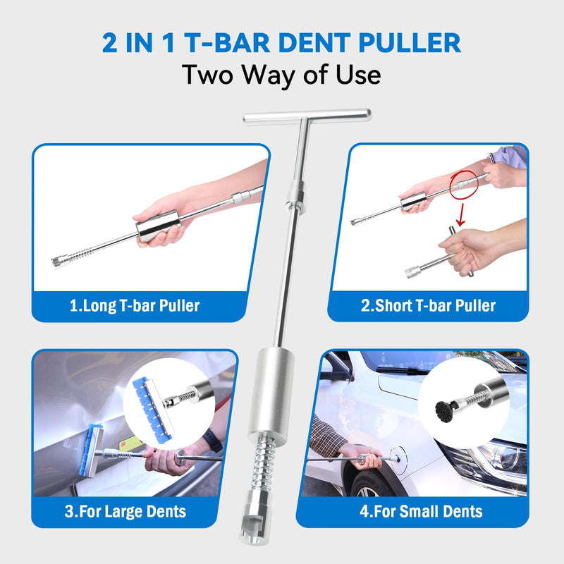 Dent Puller Kit for Car, Paintless Dent Removal Kit with Lightweight Metal Dent Lifter & 2-in-1 T-bar Puller, 100W Hot Glue Gun & High Viscosity Glue Sticks for Auto Body Dent Repair PDR KIT-120PCS