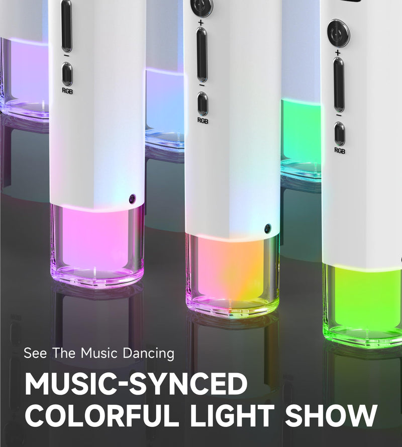 Wireless Microphones, Microphone with One-to-One Chip Connection and LED Lights, 40H Duration, 200FT Range Receiving, Volume Control Karaoke Microphone for Singing, Speech, Home Party, YouTube/TikTok White