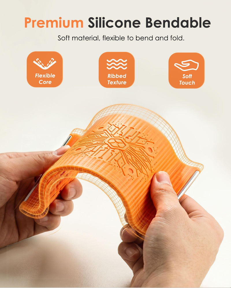 Airplane Phone Holder, Flexible Silicone Aluminum Phone Holder | Folding Cellphone Stand for Desk, Bed, Office, Treadmill - Airplane Gadgets for Long Travel Accessories - Plane Essential Orange