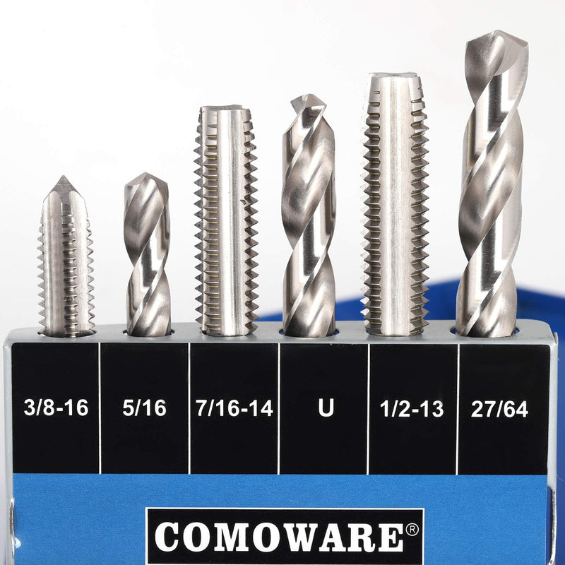 COMOWARE Drill and Tap Sets, HSS Jobber Length Drill Bits with Metal Indexed Case | 18-Piece, 6-32 to 1/2"-13 Tap Sizes UNC 18Pcs