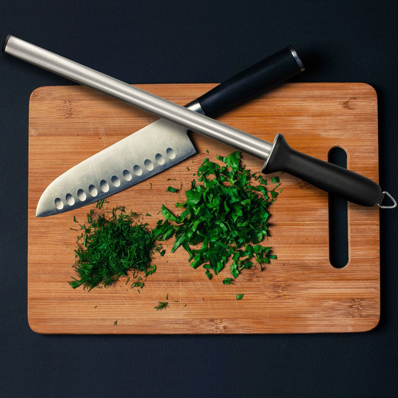 Navaris Diamond Sharpening Steel - 12" (31cm) Oval Knife Rod Sharpener for Honing Kitchen Knives - Lightweight and Durable for Home or Pro Use 31cm Silver / Black