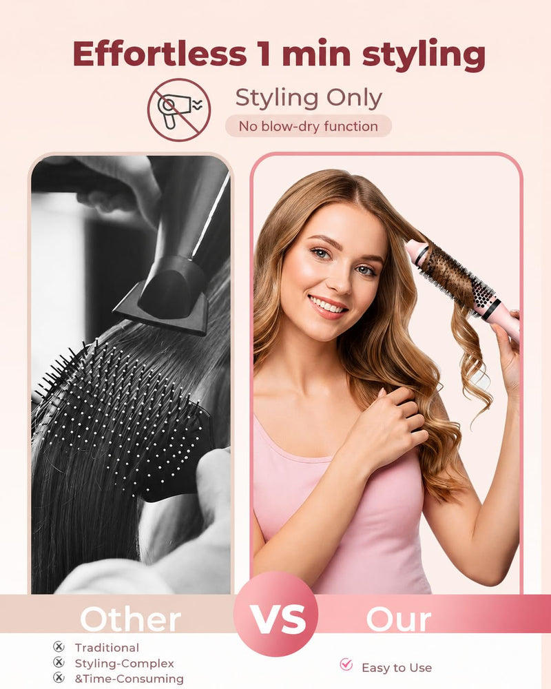 Bopcal Thermal Brush 38mm / 1.5 Inch, Heated Round Brush for Volume, Smooth Blowout Look & Soft Curls, Ionic Hot Brush with 6 Heat Settings, Dual Voltage Travel Styler, UK Plug, Soft Pink