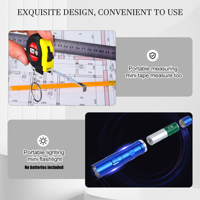 Quelay 36 Pcs Mini Screwdriver Tape Measure Keychains LED Flashlights Keychain Set Adult Pinata Stuffers Father's Day Neighbor Gifts for Men, No Batteries Included