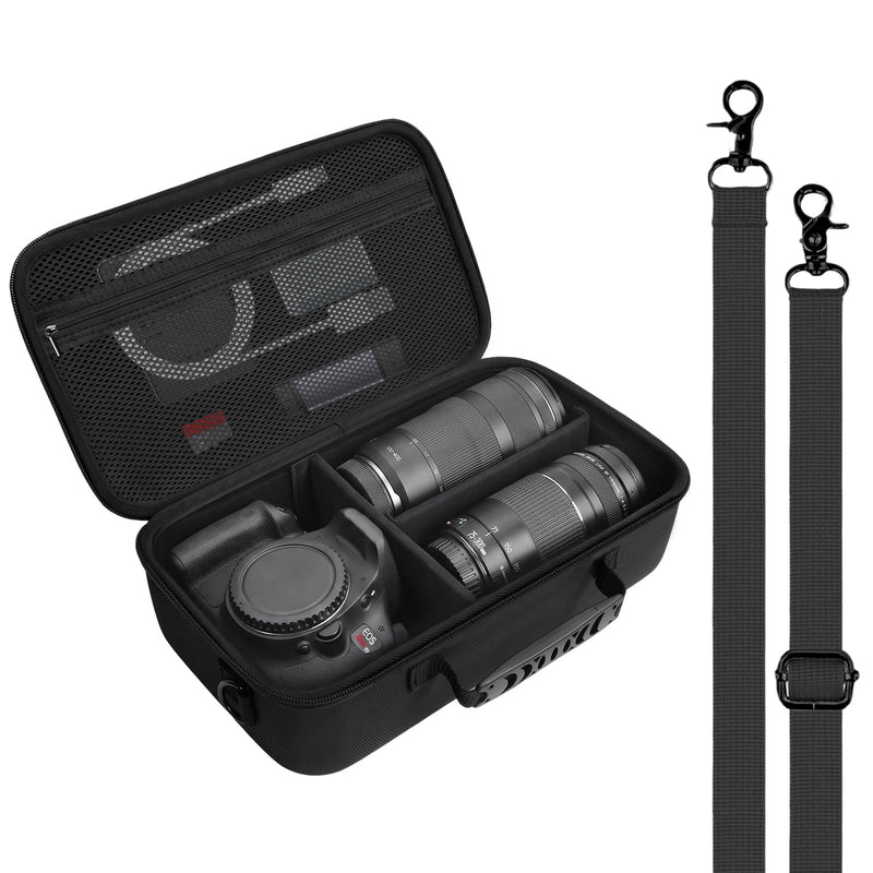 Camera Case for Canon EOS T7/T100/T6/R50/R100/R5/R7/R8/R6 Mark II,SL3 | Travel Protective Carrying Case Fits Camera And Standard Lens, Accessory Pocket For Portable Photography Use. Black