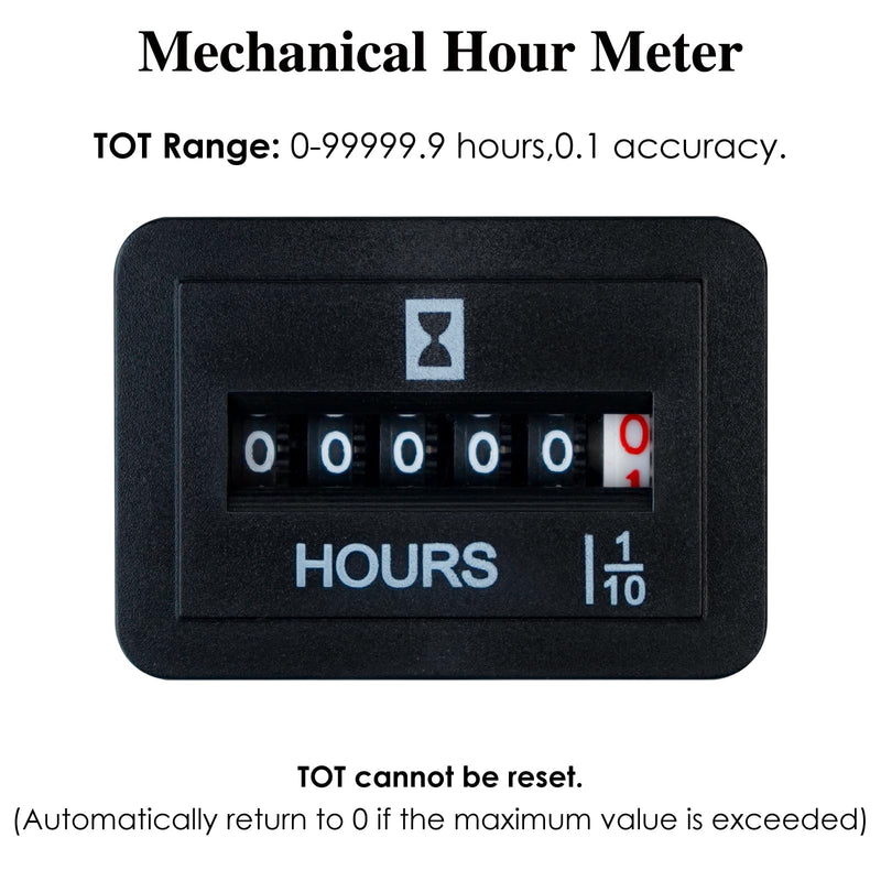 Jayron JR-HM001 Snap in Mechanical Hour Meter Rectangular Hour Meter for DC 6V to 80V Power Equipment Such as Fork Lifts,Golf Carts,Floor Care Equipment,and Any Other Battery Powered Equipment