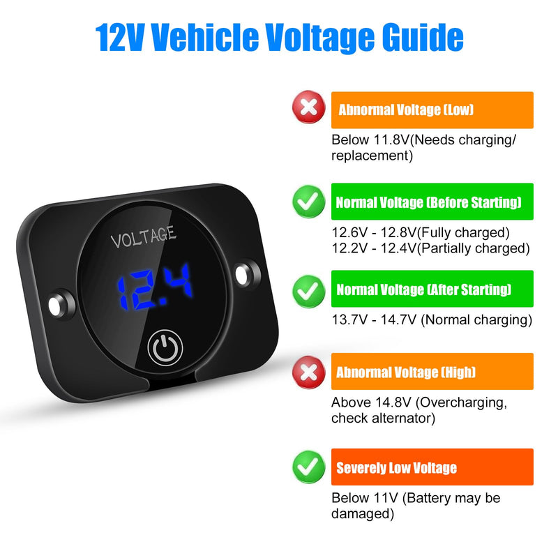 Linkstyle Battery Voltage Gauge, DC Volt Meter 12 Volt 24 Volt, LED Digital Display Voltage Meter, Waterproof Voltmeter with Touch Switch for Car RV Motorcycle Boat Golf Cart 1