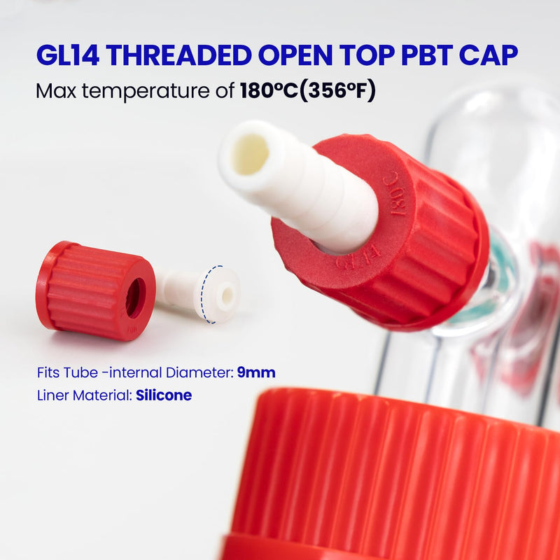 ALWSCI Lab Vacuum Gas Washing Bottle, 500mL Graduated Lab Buffer Bottle, Vacuum Wash Bottle Glass,Drechsel Head GL45 with Gas bubber tube Adjustable Immersion, 2 threads GL14 PBT Red Screw Cap, 1set 16.9 Ounces