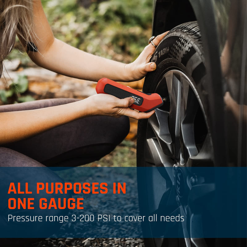 ETENWOLF Digital Tire Pressure Gauge 2 Pack, Industrial Tire Gauge 3-200 PSI, Calibrated to ANSI B40.7 Grade 2A(Plus-Minus 0.5%), Air Pressure Gauge with Replaceable AAA Batteries (Vivid Orange) vivid orange