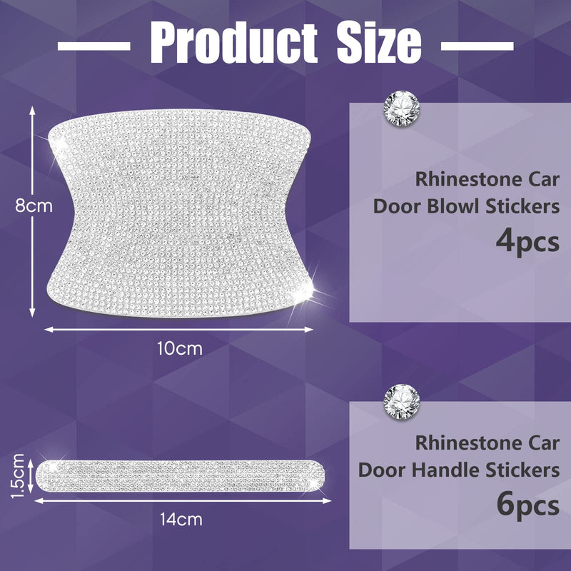 Frienda 10 Pieces Bling Car Accessories for Women Bling Car Door Handle Protector Door Handle Covers for Car Rhinestone Car Bowl Protector Accessories Women Stickers(Silver) Silver