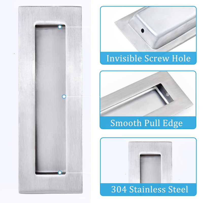 Dontay Sliding Pocket Door Handles, 304 Stainless Steel Non Locking Pocket Door Hardware, Recessed Flush Finger Pulls, Heavy Duty Edge Pull (1 Set, Satin Nickel, 6 Inch) 1 Set