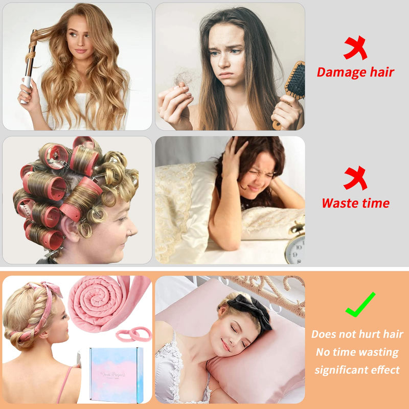 TOBATOBA Heatless Curlers Headband,Heatless Curls For Sleeping Overnight Heatless Hair Curling Set Soft Heatless Curling Rod Headband Wave Hair Curlers With Hair Clip Styling Tools (Pink) Pink