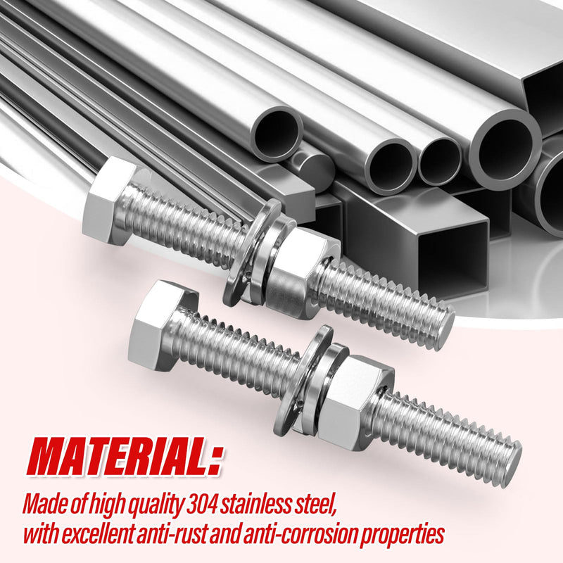 10PCS 1/2-13 x 3 304 Stainless Steel External Hex Bolt, Fully Threaded Bolt with Nut Flat & Lock Washers and Spanner 1/2-13 x 3"