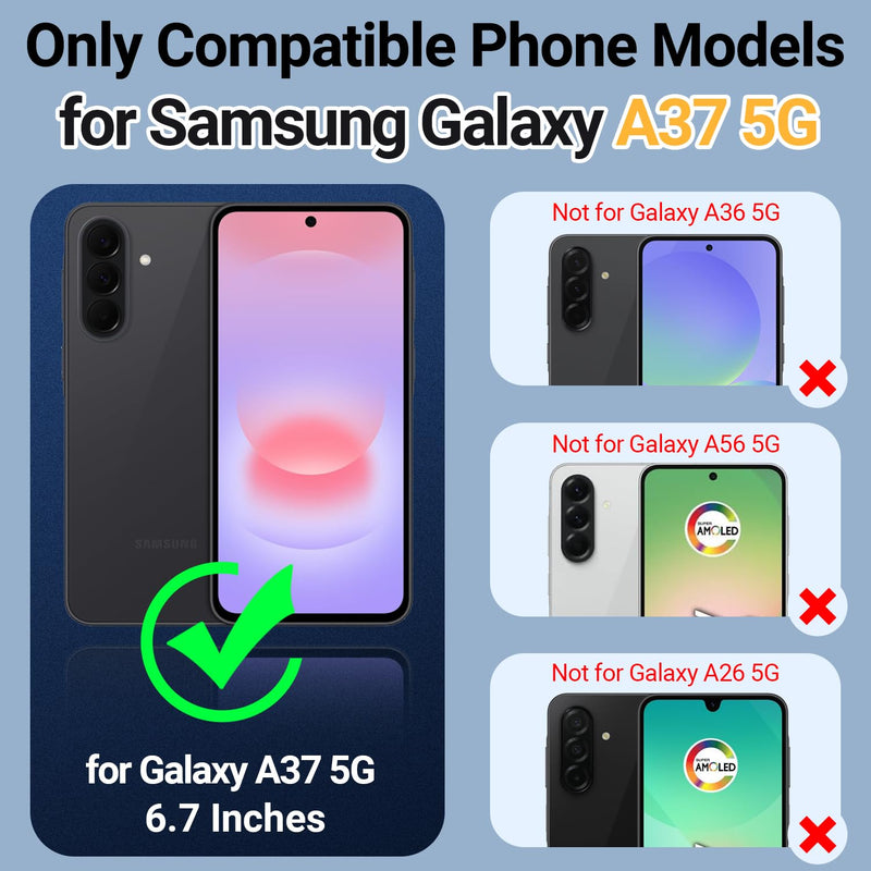 for Samsung Galaxy A37 5G Case with 2 Pack Tempered Glass Screen Protector, [Holster Series] Belt Clip Heavy Duty Shockproof Military Grade Drop Protective Cell Phone Case Cover (Black) Black for Galaxy A37 5G