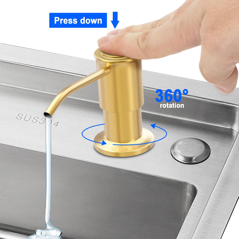 Soap Dispenser for Kitchen Sink, Kitchen Sink Soap Dispenser Pump, Refill from The Top, Sink Soap Dispenser with 17OZ Large Liquid Bottle, Gold (2 Scrub Sponges) Golden