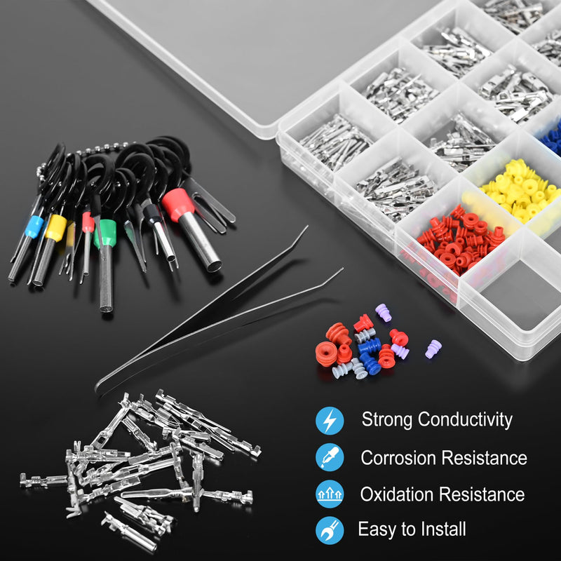Connector Pins Kit 567Pcs 26 Types - 1/1.5/1.8/2.2/2.8/3.5mm Automotive Terminal Pin 22-12 Gauge Car Electrical Male & Female Wire Pins, Wire Seals, Repinning Kit