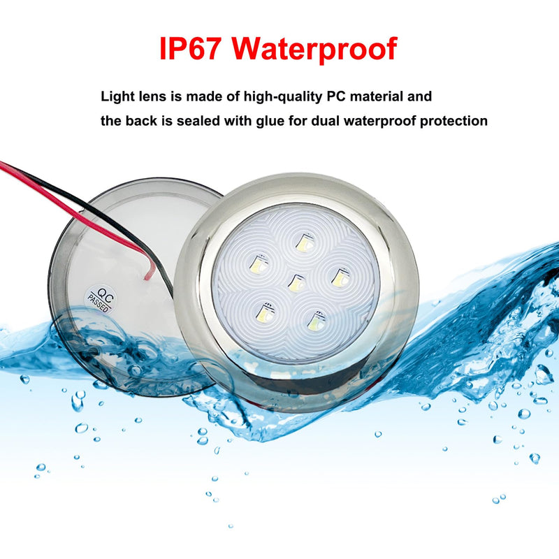 LED Boat Courtesy Light 3Inch Dual Color, IP68 Waterproof 316 Stainless Steel Boat Interior Exterior Deck Cabin Dome Transom Cockpit T Top Marine Light for Fishing Pontoon Bass Sailboat (White|Red) White & Red