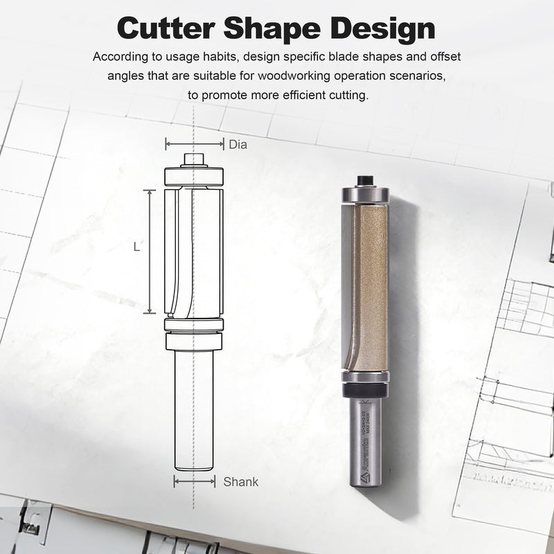 Top and Bottom Bearing Flush Trim Router Bits 1/2" Shank, 3/4" Cut Diameter, 2-1/2" Cut Length, Useful for Laminate Work or Template and Pattern Work 3/4" Diameter 3/4" Dia. - 2-1/2" CL. - 1/2" Shank