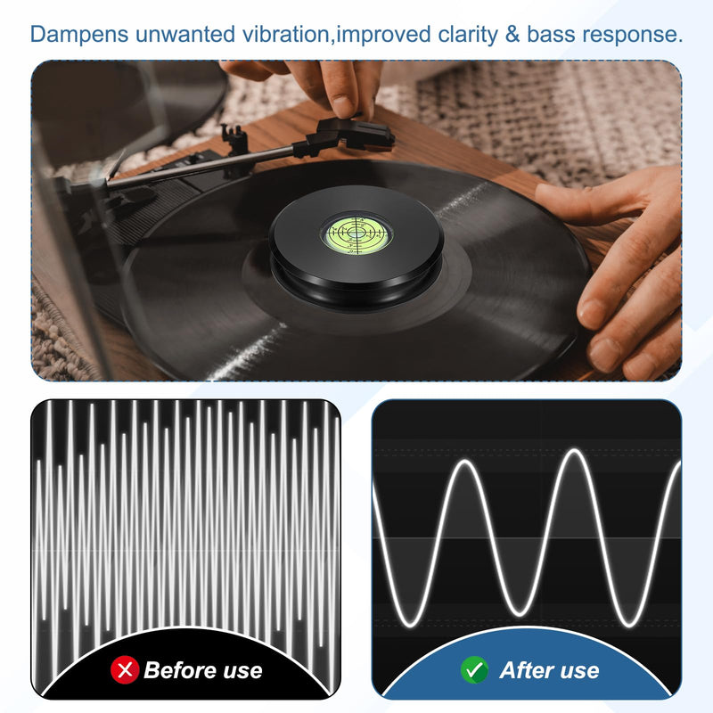 MECCANIXITY Record Weight Stabilizer, 336g/12oz Matte Aluminum Turntable Weight Clamps 3'' x 1'' Vinyl Disc Stabilizer with Level Vibration Dampener for LP Player HiFi Turntable, Black