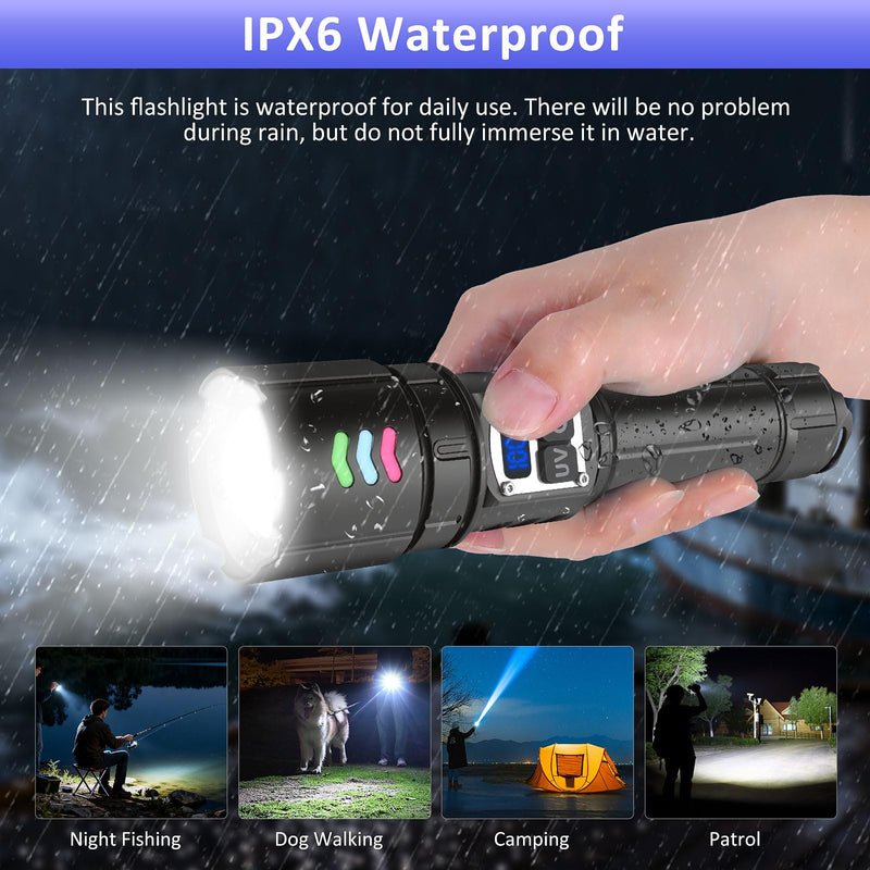 365nm UV Flashlight Black Light, Rechargeable 2-in-1 White and Ultraviolet Light Combo, Zoomable LCD Display UV Light for Pet Urine Detection, Resin, Rocks, Scorpion, AC Leak, Camping, Emergencies