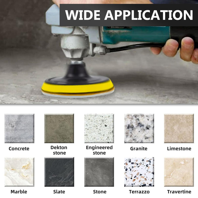 4 Inch Diamond Polishing Pads, 14 PCS 50-8000 Grit Wet/Dry Granite Stone Polish Pad Kit with 5/8’’-11 Backer Pad, Drill Adapter and Wool Disc 4 Inch
