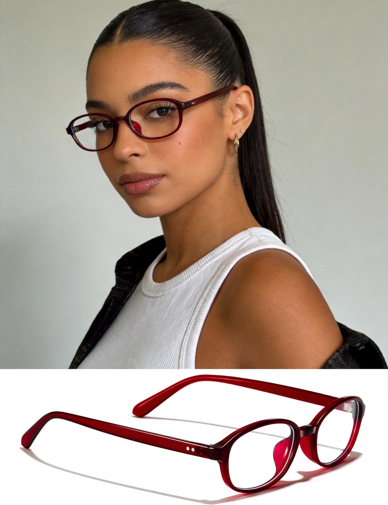 Stylish Oval Frame Blue light Glasses with UV & Anti Eyestrain, Anti-Glare for Women Roswell Cherry Red