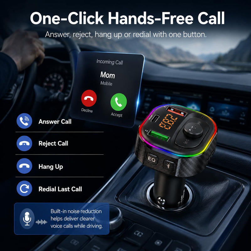 Fm Transmitter Bluetooth Car Adapter, Charger Daul USB & Type C | FM Transmitter for Car PD 30W Fast Charging Wireless Music MP3 Player, Audio Receiver, Hands-Free Call Cigarette Lighter Plug