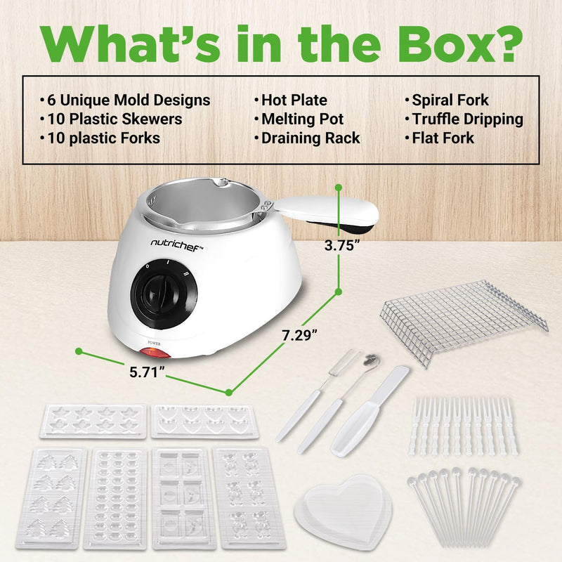 NutriChef Electric Fondue Pot | 25W Chocolate Melting Warmer | 8.8 Oz Capacity | Keep Warm Dipping Function & Removable Pot | Perfect for Melting Chocolate, Butter & Cheese | White One Size