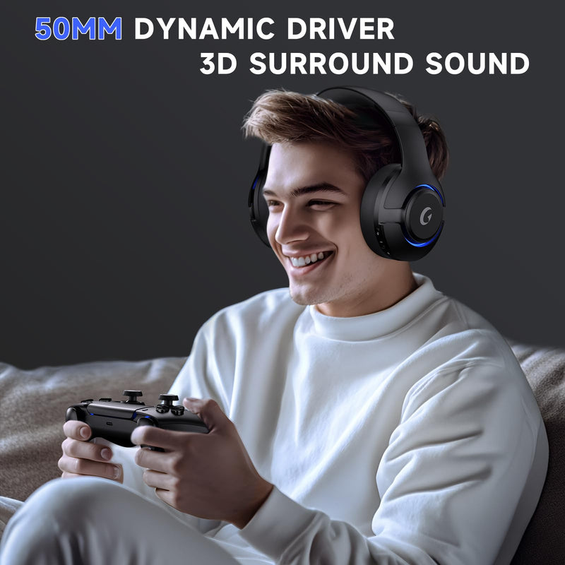 syndesmos Wireless PS5 Headset, 2.4GHz Gaming Headset for PS5, PC, Switch, Bluetooth 5.3 Headphones with Noise Canceling Mic, 7.1 Surround Sound, Low-Latency, 45H Battery, Black