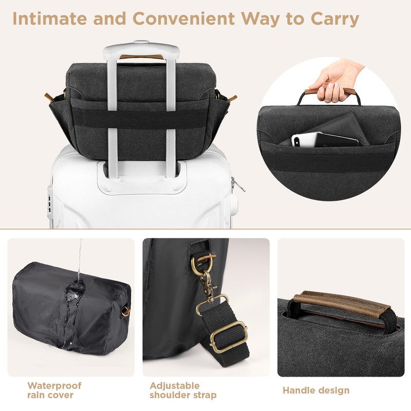 SMRITI Canvas DSLR Camera Bag Crossbody, Waterproof Messenger Camera Sling Bag for Photographers, Small Camera Bag with Rain Cover, Travel Shoulder Camera Case for Cannon Nikon Sony (Black) Black