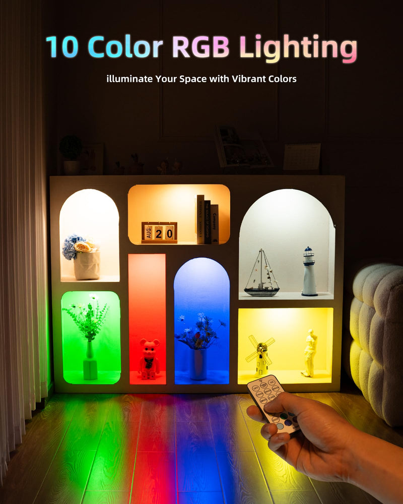 HOLKPOILOT Puck Lights with Remote,Under Cabinet Lights,2000mAh Battery Operated Closet Lights,Magnetic Under Cabinet Lighting Wireless, 3 Color Temps &7 RGB Colors，Black Rechargeable Puck Lights. Rechargeable-6pack-black