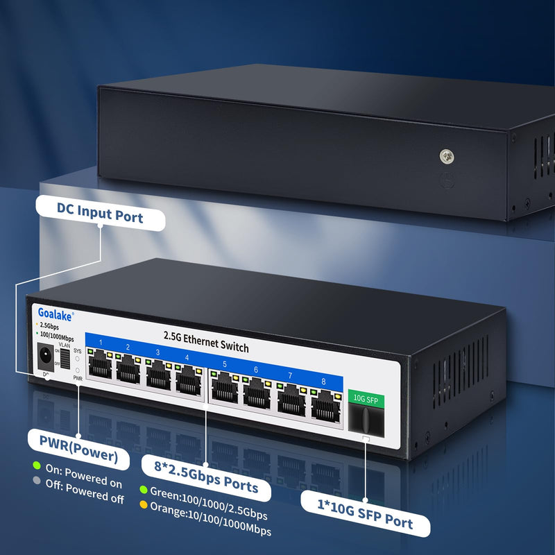 8 Ports Ethernet Switch, 8X 2.5G RJ45 Ports and 1X 10G SFP Ports, 60Gbps Switching Capacity, Ideal for 2.5G NAS, 4K Video, Gaming PC, 2.5G Server, 2.5G WiFi AP,2.5G PCIe Adapter 2.5G Gigabit 9 Ports|8*2.5G+1*10G SFP