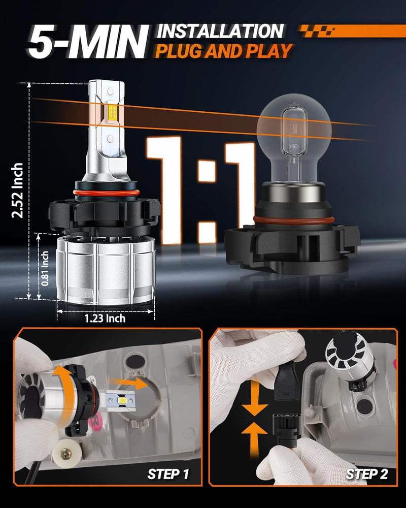 SEALIGHT 5202 LED Fog Light Bulbs, 600% Brightness 5201 PS19W PS24W Fog Lights LED or DRL Replacement, 6500K Cool White, 4.0 Upgrade Dual-row 7035 CSP Chips, Pack of 2