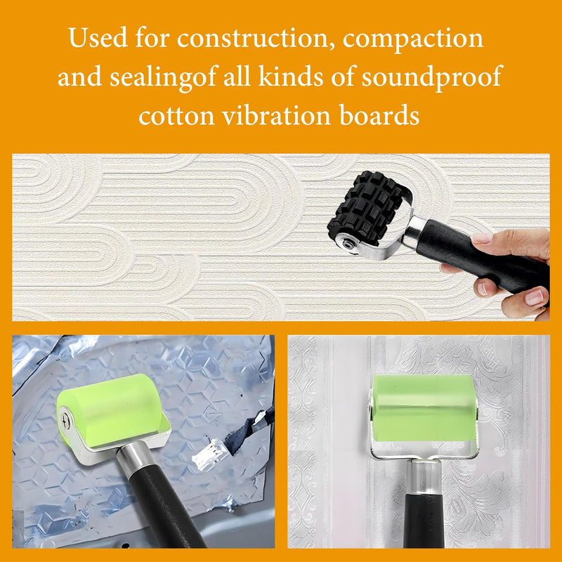 1 PCS Sound Deadening Car Seam Roller, Silicone Car Sound Deadening Application Wheel Roller, Seam Roller Equipped Smooth Handle for Heat Insulation Mat Wallpaper Application (Large Green-1PCS) Large Green-1PCS