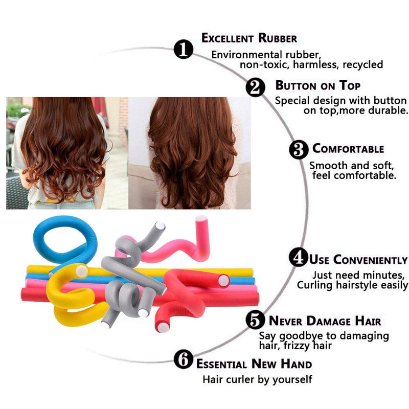  [AUSTRALIA] - Foam Hair Rollers, Queta 42pcs No Heat Hair Curlers Flexible Rollers Hair Rods For Long Hair Rollers