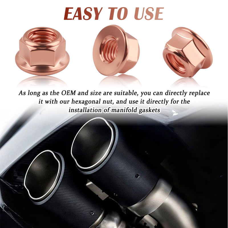10PCS M8×1.25 Exhaust Manifold Gasket Nut,Professional Hexagonal Exhaust Nut Provide Good Sealing,Exhausts Manifold Kit Nuts for Exhausts System Replacement OEM#A1201420072
