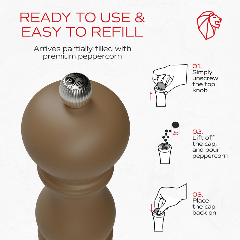 Peugeot Paris u'Select 7-inch Pepper Mill - Manual Rock Pepper Mill with Adjustable Precision Grinding, Stainless Steel & Beechwood, Sustainable & Elegant Kitchen Tool (Mocha) 45067