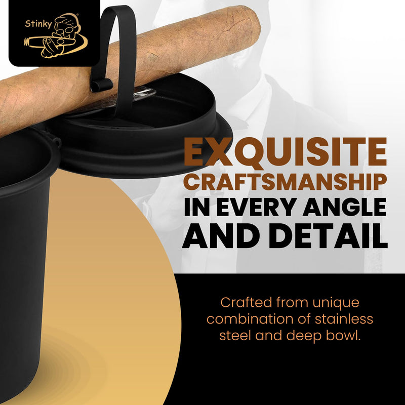 Stinky Cigar Car Ashtray, Spring Clip Holds All Cigar Sizes, Fits Any Standard Cup Holder, Matte Black