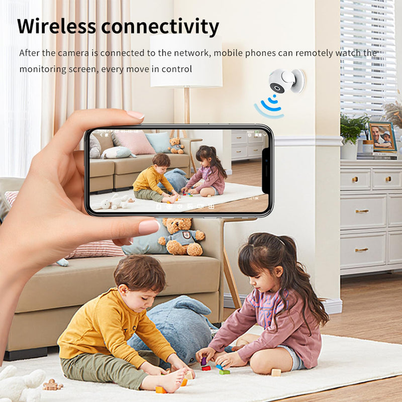 Mini Camera Wireless Indoor Magnetic, 170° Wide Angle Motion Detection IR Night Vision Quad Screen Surveillance Magnetic Bracket Suitable for Pet/Baby/Nanny Monitor