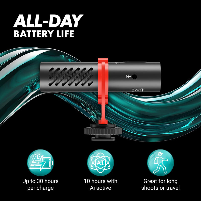 Movo VXR10-AI v2 Shotgun Microphone with AI Noise Cancellation - Camera Microphone for DSLR, Smartphone & Computer - Supercardioid On-Camera Mic with 3.5mm & USB-C Cables - Latest Version