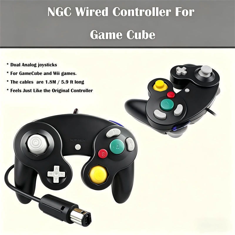 Lyvix 2 Pack Wired Controller Compatible with Gamecube & Wii, Black | Plug & Play, Zero Latency, Multiplayer Competitive Matches, ABS Plastic