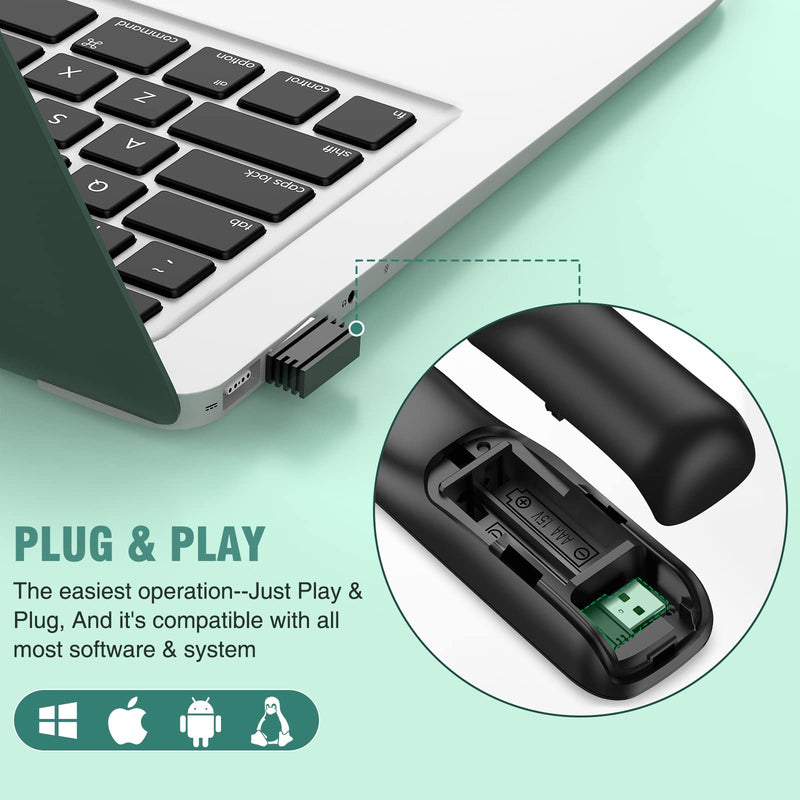Presentation Clicker Green Laser Pointer with Air Mouse Function, Wireless Presenter Clicker RF 2.4GHz USB Presenter Control PowerPoint Presentation Clicker for Mac, Laptop, Computer Green Light / with Air Mouse