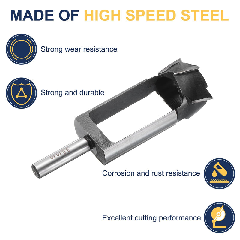 HARFINGTON Wood Tenon Dowel Plug Cutter 35mm Metric Tenon Dowel Cutting Tools Drill Bit High Speed Steel Wood Plug Dowel Cutter with Round Shank for Woodworking Furniture Making