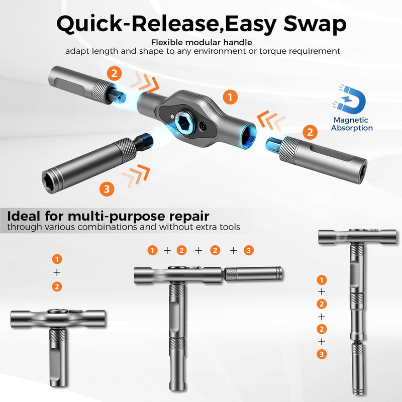 42 in 1 Magnetic Ratchet Screwdriver Set, T Handle Detachable Screwdriver with S2 Steel Bits and Storage Case, Portable Compact Repair Tool Kit for Computer, Bicycle, Furniture and DIY Home Repair