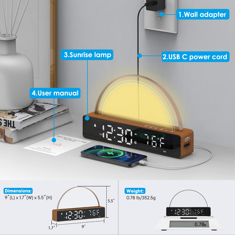 Sunrise Alarm Clock, Wake Up Light Dawn Simulator, Bedside Lamp Color Night Light with USB Charger, Sleep Aid, Loud Sunlight Alarm Clock for Heavy Sleepers Adults, Gift for Kids Teens Boys Girls