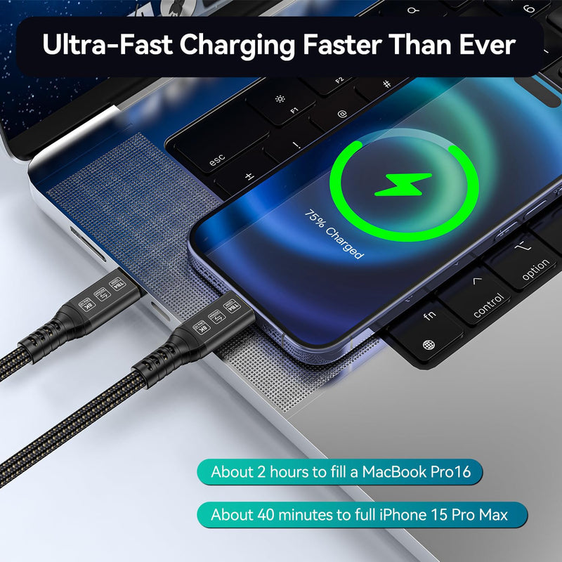 [40Gbps Data Sync] Compatible with Thunderbolt 4 Cable 10 ft Support 100W Fast Charing and 8K/4K Display for Thunderbolt 3/USB4 Monitor, Not Support Docking Stations and Hub 10FT