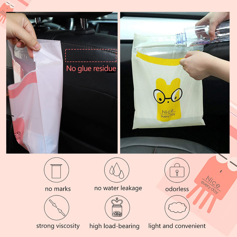 52pcs Car Trash Bags Easy Stick-On Disposable Portable Car Garbage Bags, Waterproof Leak Proof Barf Vomit Bags, Self Adhesive Cleaning Bags for Cars, Bedrooms, Bathrooms, Offices, Kitchens - Pattern A A-52 Pieces